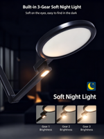 Lampe de lecture à spectre complet Ra 70 avec 5 températures de couleur, minuterie, bras flexible et pliable pour bureau et étude