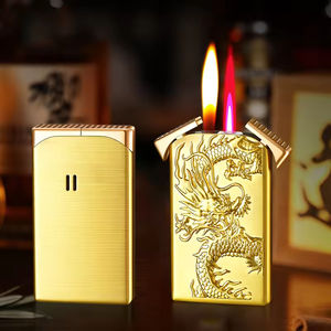 Encendedor inflable alimentado por fuego doble con patrón de grabado, llama a prueba de viento, encendedores de cigarros de cigarrillos directamente, regalos de negocios - Product Image 4