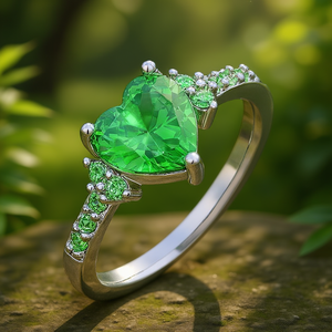 Anillo de compromiso con circonita cúbica verde en forma de corazón, piedra de nacimiento de mayo, para mujer, con gema creada en laboratorio, engaste de puntas, aleación romántica, a la moda - Product Image 2