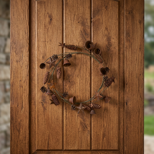 Corona navideña rústica con piñas, estrellas y campanas, flores decorativas de madera natural hechas a mano, sin iluminación, de una sola pieza - Product Image 4