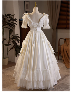 Nuevo Vestido de Novia Elegante y Moderno de Encaje Satinado Blanco Princesa 2025, Antiestático y Largo Hasta el Suelo - Product Image 3