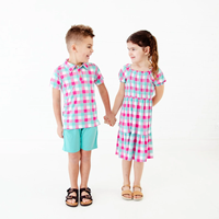 ODM Supply Robe sans manches pour filles Vêtements pour enfants en bambou Robe fumée imprimée au genou motif dessin animé