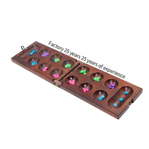 Mancala Game Set Solid Hardwood Folding Game Board 2 Player Game with Stones Accompanied Homo Sapiens out of Africa
