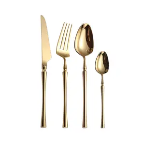 2021 wedding decor luxury mirror gold stainless steel cutlery, cheap bulk wholesale restaurant gold flatware