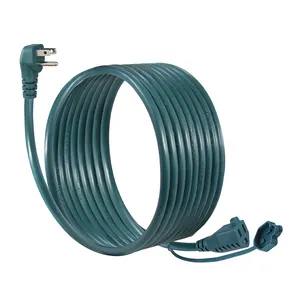Cable 50 Ft with US 3 Prong 16/3 SJTW Weatherproof Green 13 Amp Outside Power Cord for Christmas Outdoor Decorations Yard
