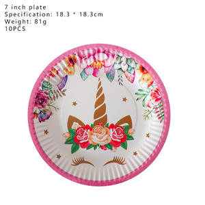 Kit de <span class=keywords><strong>Vaisselle</strong></span> <span class=keywords><strong>Jetable</strong></span> Licorne Rose pour Fête d'Anniversaire Enfants, Assiettes en Carton, Gobelets, Serviettes, Décoration de Fête et Baptême Bébé - Product Image 3