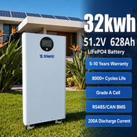 Batterie LiFePO4 autoportante de 20 kWh pour usine, CAN 51,2 V 628 Ah, décharge maximale 200 A, garantie 5 ans pour la sauvegarde à domicile aux États-Unis