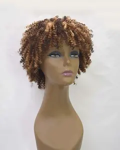Drop Shipping stok moda güzel siyah renk kısa tarzı Afro Kinky kıvırcık peruk saç saçakları