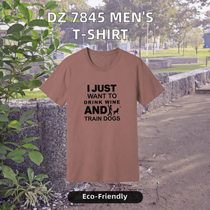 Camiseta de manga corta para hombre, cuello redondo, corte holgado, informal, ecológica, de tela Oxford, poliéster/algodón, con estampado de perros y la frase 'I Just Want Drink Wine'. - Product Image 2