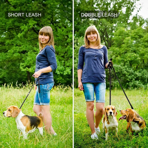 Produsen multifungsi tali anjing nilon kustom dapat diperpanjang tahan lama dengan gesper logam untuk 2 anjing bebas genggam - Product Image 3