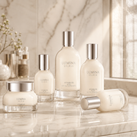Flacons et pots cosmétiques en verre de luxe personnalisés OEM ODM, ensemble 50g 30ml 50ml 100ml 120ml, emballage de soins de la peau bleu dégradé mat, usine