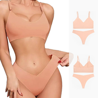Conjunto de Lencería Sexy sin Costuras para Mujer con Bralette Acolchado y Panty Push Up sin Aros de Seda de Hielo para Dormir