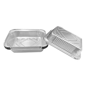 Manufacturers direct sales rectangular silver take-out restaurants use aluminum foil containers with LIDS