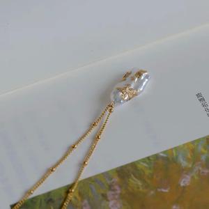 Collar de Perlas de Agua Dulce Barrocas Chapadas en Oro de 14K Hechas a Mano, Producción Única con Lámina de Cobre, Estilo de Cadena para Clavícula con Baño de Cobre - Product Image 3