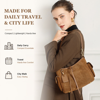 Sac à bandoulière en cuir suédé véritable de marque privée, vintage, multi-poches, avec pompon, pour femme, idéal pour le bureau et les trajets quotidiens