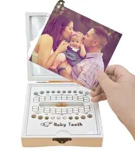 Recuerdos cuadrados diseñados por DTY de madera Caja de dientes de bebé Recuerdos de caja de dientes deciduos para niños para bebé