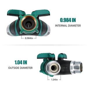 Connecteur de tuyau d'arrosage de jardin en acier inoxydable, séparateur de tuyau en Y à 2 voies avec Valve d'arrêt - Product Image 2