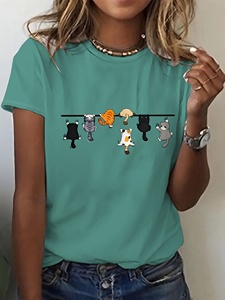 T-<span class=keywords><strong>shirt</strong></span> décontracté pour <span class=keywords><strong>femme</strong></span> à manches courtes et col rond, imprimé <span class=keywords><strong>chat</strong></span> rose brillant, <span class=keywords><strong>motif</strong></span> papillons, respirant, tendance, pour tous les jours - Product Image 6