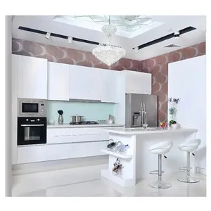 Penjualan terlaris MDF Modern pernis putih desain lemari dapur dengan pengalaman luar negeri
