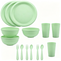 Ensemble de vaisselle incassable en plastique bleu, 15 pièces, réutilisable, assiettes, bols, tasses, fourchettes, cuillères pour enfants, pour un usage quotidien à la maison