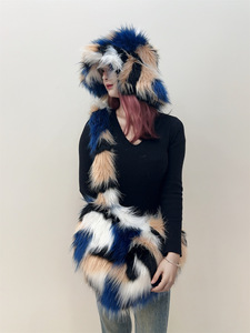 2024 kış uzun saç faux kürk şapka ve kadınlar için çanta seti moda kız kalın kabarık faux kürk şapka peluş çanta ve kova şapka - Product Image 3