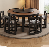 Table et chaises rondes en bois massif, avec capacité de rangement pour chaises et tabourets, modernes, simples et haut de gamme