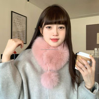 Nouveau stock – Écharpe d'hiver en fausse fourrure de renard avec grande boule de fourrure pour femme, style coréen, col en fourrure avec boucle d'aspiration, écharpe en peluche