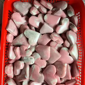 Pedra de coração de cristal de opala rosa natural esculpida em pedras preciosas para presente