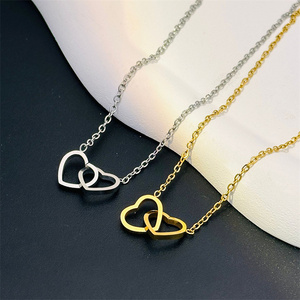 Simple de acero inoxidable entrelazado doble Pequeño amor corazón colgante collar mujeres fiesta regalo - Product Image 3