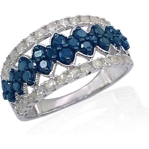 Jewelspaark <b>Diamond</b> <b>Ring</b> 1.17 Cttw Round Cut White And Blue Enhanced Natural Stones 925 Sterling Silver Engagement Jewelry - Product Image 3