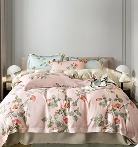 2024 Spring 60s Printed Flower Floral Lyocell Bamboo Twill Fabric for Home Textiles & Bedding Sets Bedsheets Included