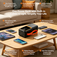 Batterie externe à charge rapide PD 22,5 W avec câbles doubles intégrés, lampe de camping LED, chargeur portable 5 ports, voyage, camping, extérieur