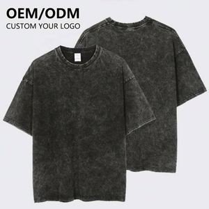 T-shirt Vintage Streetwear Homme Oversize en Coton Lourd Tricoté Uni Délavé à l'Acide avec Logo Personnalisé – Vente en Gros - Product Image 1