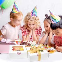 Boîtes de boulangerie avec fenêtre, taille personnalisée, carton blanc, rubans, autocollants, emballage pour biscuits, aliments pour bébés, fournitures de sucre