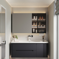 Armoire de salle de bain intelligente intégrée avec miroir de bain en céramique style crème de style arc Combo-Lavabo de rangement pour toilettes