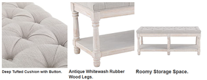 TOSEE Banc de rangement et étagère à chaussures blanc vintage Cadre en bois massif exquis avec coussin de siège en tissu pelucheux - Product Image 4