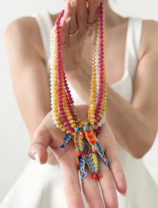Natural Stone Beaded <strong>Necklace</strong> With Miyuki Woven Sardine Lucky Fish Ocean Charm <strong>Toggle</strong> Clasp Stackable Stainless Steel Jewelry - Product Image 3