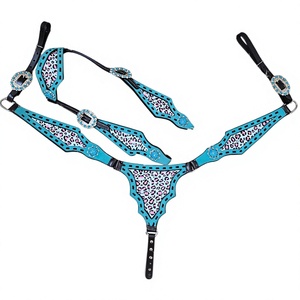Silla de Montar Occidental de Cuero Genuino Turquesa con Estampado de Leopardo, Duradera, Ligera, Multifuncional, Personalizable, Lista para Envío - Product Image 1