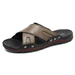 Scivoli <span class=keywords><strong>da</strong></span> <span class=keywords><strong>uomo</strong></span> pantofole sandali <span class=keywords><strong>da</strong></span> esterno scarpe <span class=keywords><strong>da</strong></span> spiaggia scarpe basse <span class=keywords><strong>in</strong></span> pelle Open-toe Sliders estate bassa traspirante Casual leggero - Product Image 1