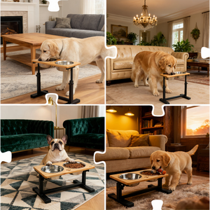 Ajustável Bambu Elevado <span class=keywords><strong>Pet</strong></span> <span class=keywords><strong>Bowls</strong></span> Portátil Aço Stand Levantado Comida e Água para Pequeno Médio Grande Gatos Cães Alimentador Lento - Product Image 6