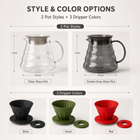 Set Kopi Tuang dari Kaca Borosilikat dengan Dripper Silikon Food Grade, Filter Kopi yang Dapat Digunakan Kembali, Cangkir Server, dan Pot untuk Rumah atau Kafe