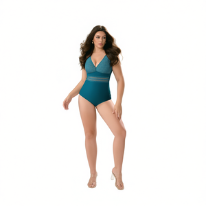 Costume da bagno intero HDJ Plus Size con controllo della pancia, vita alta, scollo a V profondo, verde acqua BZ77066 - Product Image 4