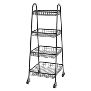 Multifunction Kitchen Mesh Wire Rolling Cart 4 Tier Storage Organizer Cart Metal Utility Craft Trolley with 2 Lockable Wheels