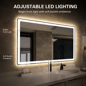 Waterproof Defogger <strong>Smart</strong> LED Bathroom <strong>Mirror</strong> with Bluetooth Speaker, Radio &amp; Touch Control - Rectangle - Product Image 1