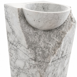 Poulars - Lavabo de Pedestal de Piedra Natural de Lujo, Fabricado a Mano, Lavabo de Mármol Arabescato Corchia - Product Image 3