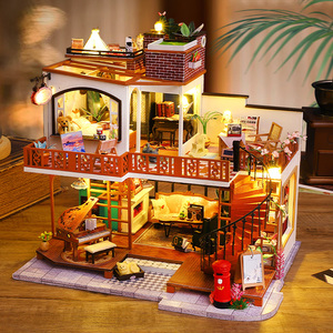 Vente en gros : Mini-maison de poupée 3D en bois, style villa moderne de luxe, à monter soi-même, avec éclairage LED, modèle de décoration de table, cadeau - Product Image 1