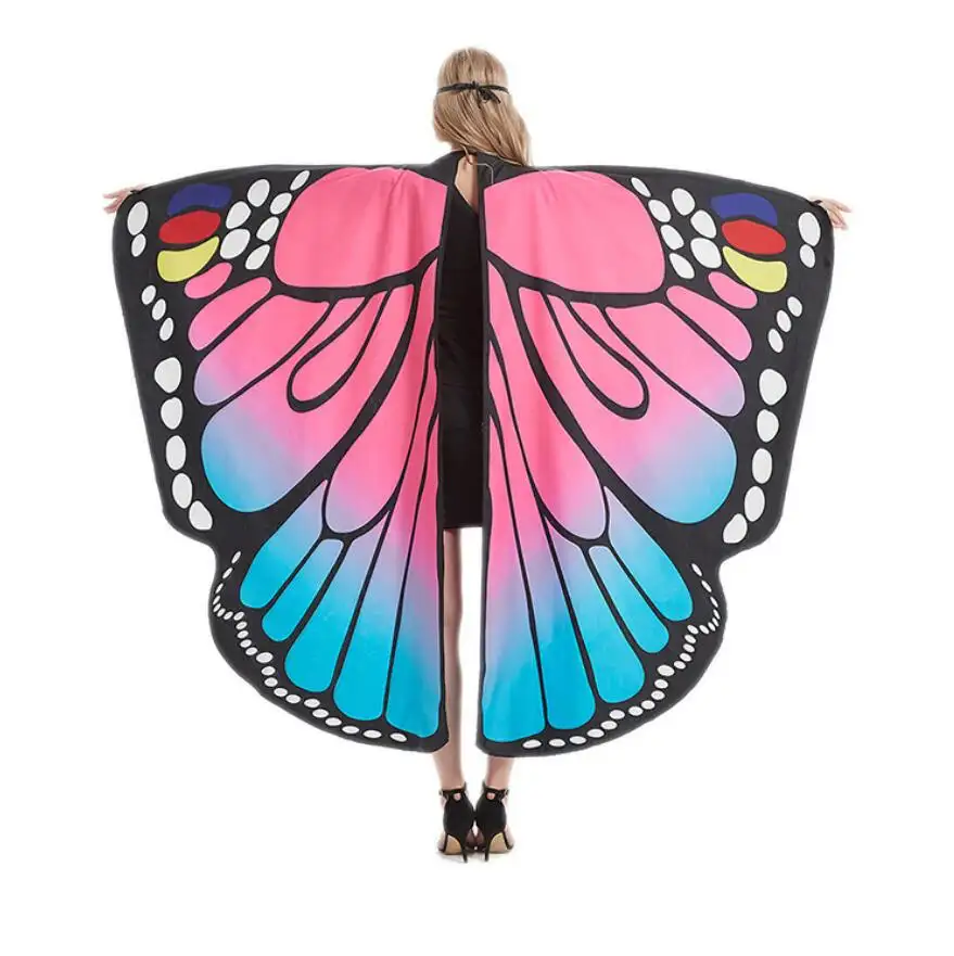 New Halloween Decoration 100% Polyester Multicolor Wrap-Around Shawl Scarf Ladies Butterfly Wings Cloak