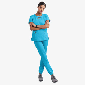 Women's Cotton Scrub Set Short Sleeve Two Piece Uniform For Hospital Spa Beauty Salon Comfortable Breathable Royal Blue - Product Image 4