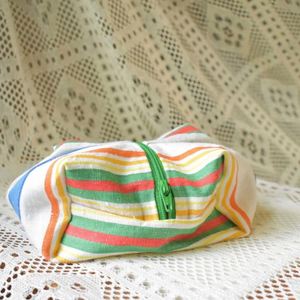 Fashion Striped Cotton Eco-Friendly Cosmetic Bag Custom Portable Cute Makeup Organizer Women Zipper Pouch Travel <b>Storage</b> - Product Image 2