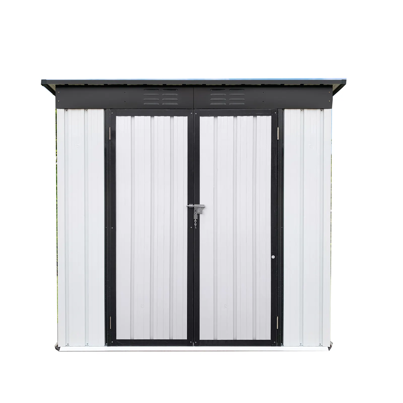 4*6 White + Black Tool House Garden Shed Metal Storage Room Garage Container Steel Shed